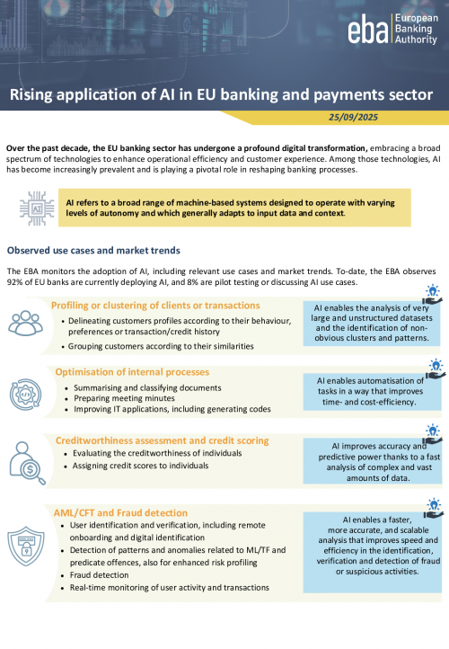 Rising application of AI in EU banking and payments sector